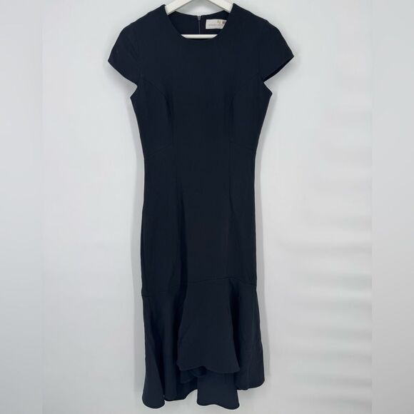 Amanda Uprichard Black Flutter Sheath Midi Fitted Dress XS - Picture 6 of 12